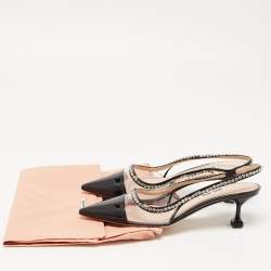 Miu Miu Black Patent Leather and PVC Crystal Embellished Slingback Pumps Size 36.5
