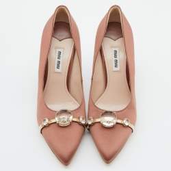 Miu Miu Brown Satin Crystal Embellished Pointed Toe Pumps Size 38.5