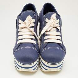 Pre Owned Miu Miu Navy Blue Denim Gabardine Platform Sneakers Size 39