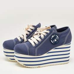 Pre Owned Miu Miu Navy Blue Denim Gabardine Platform Sneakers Size 39