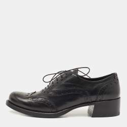 Miu Miu Black Brogue Leather Oxfords Size 39