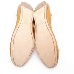 Pre Owned Miu Miu Metallic Gold Leather Crystal Embellished Scrunch Ballet Flats Size 38.5