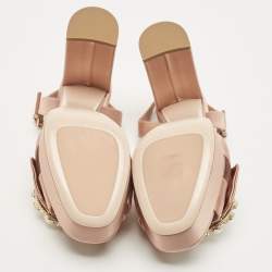 Pre Owned Miu Miu Beige Satin Crystal Embossed Ankle Strap Sandals Size 38.5