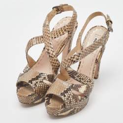 مملوكة مسبقًا Miu Miu Two Tone Python Ankle Strap Platform Sandals Size 39.5
