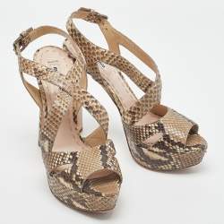 مملوكة مسبقًا Miu Miu Two Tone Python Ankle Strap Platform Sandals Size 39.5