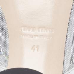 Miu Miu Silver Mesh and Leather Rhinestone Embellished Slide Sandals Size 41
