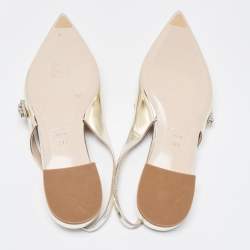 Miu Miu Gold Leather Crystal Embellished Slingback Flats Size 37.5