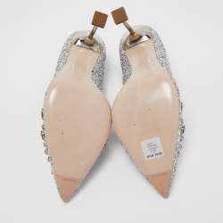Miu Miu Silver Glitter Crystal Embellished Pointed Toe Pumps Size 35.5