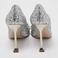 Miu Miu Silver Glitter Crystal Embellished Pointed Toe Pumps Size 35.5