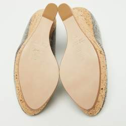 Miu Miu Two Tone Embossed Snakeskin Cork Wedge Pumps Size 37