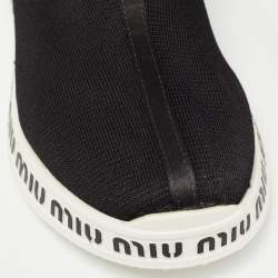 Pre Owned Miu Miu Black Knit Fabric and Neoprene High Top Sneakers Size 35