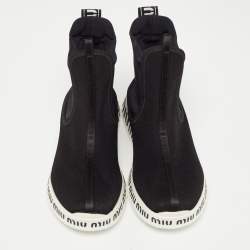 Pre Owned Miu Miu Black Knit Fabric and Neoprene High Top Sneakers Size 35