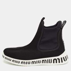 Pre Owned Miu Miu Black Knit Fabric and Neoprene High Top Sneakers Size 35