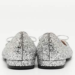 Miu Miu Silver Coarse Glitter Bow Ballet Flats Size 36.5