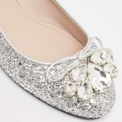 Pre Owned Miu Miu Silver Glitter Ballet Flats Size 36.5