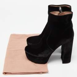 Miu Miu Black Velvet Zip Ankle High Block Boots Size 38