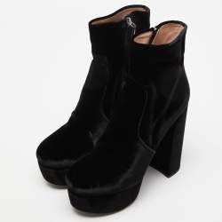 Miu Miu Black Velvet Zip Ankle High Block Boots Size 38
