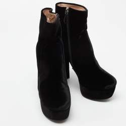 Miu Miu Black Velvet Zip Ankle High Block Boots Size 38