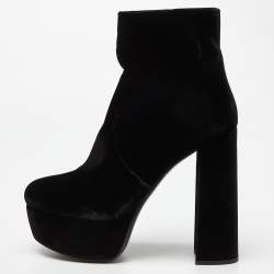 Miu Miu Black Velvet Zip Ankle High Block Boots Size 38