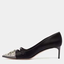 Miu Miu Black Satin and PVC Lazy Jewel Pumps Size 37.5