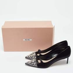 Miu Miu Black Satin and PVC Lazy Jewel Pumps Size 37.5
