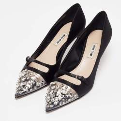 Miu Miu Black Satin and PVC Lazy Jewel Pumps Size 37.5