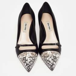 Miu Miu Black Satin and PVC Lazy Jewel Pumps Size 37.5