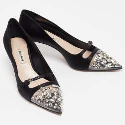 Miu Miu Black Satin and PVC Lazy Jewel Pumps Size 37.5