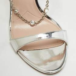 Miu Miu Silver Leather Crystal Embellished Slide Sandals Size 39