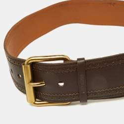 Pre Owned Miu Miu Brown Leather Wide Waist Buckle Belt 85CM