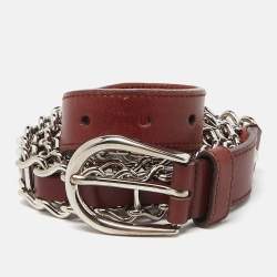 Miu Miu Burgundy Leather Chainlink Buckle Belt 80CM