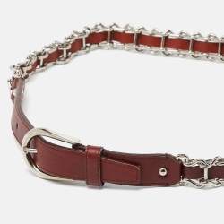 Miu Miu Burgundy Leather Chainlink Buckle Belt 80CM