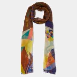 Miu Miu Brown Printed Silk Stole 