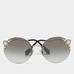 Miu Miu Black/Gold Gradient Manière Pearl Round Sunglasses
