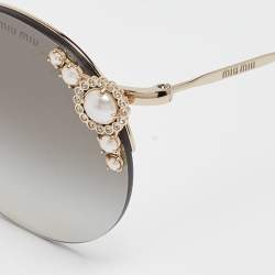 Miu Miu Black/Gold Gradient Manière Pearl Round Sunglasses