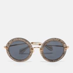 Pre Owned Miu Miu Black  SMU 13N Glitter Frame Round Sunglasses