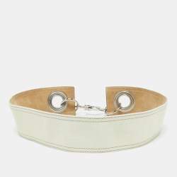 Miu Miu Off White Leather Buckle Waist Belt 85CM