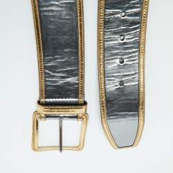 Pre Owned Miu Miu Metallic Silver/Gold Patent Leather Waist Belt 85CM
