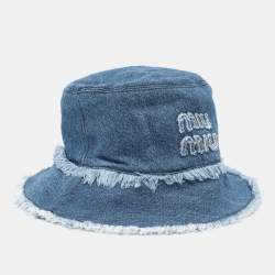Pre Owned Miu Miu Blue Denim Logo Bucket Hat  