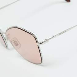 Pre Owned Miu Miu Silver Tone/Pink SMU60V Cat Eye Sunglasses 