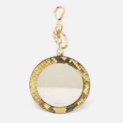 Miu Miu Yellow/Black Snakeskin Embossed Leather Cosmetic Mirror