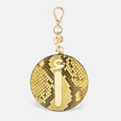 Miu Miu Yellow/Black Snakeskin Embossed Leather Cosmetic Mirror