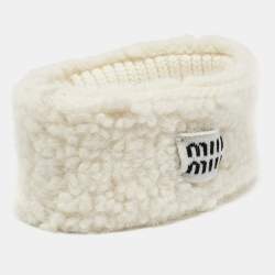Miu Miu White Logo Applique Shearling Head band