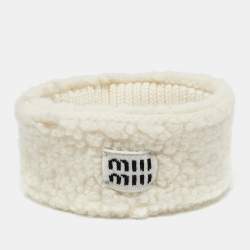 Miu Miu White Logo Applique Shearling Head band