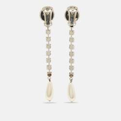 Miu Miu Silver Tone Crystal and Pearl Drop Earrings