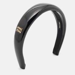 Miu Miu Black Patent Leather Logo Plaque Detail Headband 