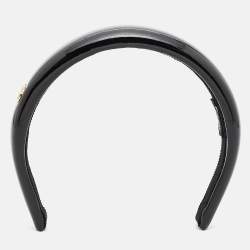 Miu Miu Black Patent Leather Logo Plaque Detail Headband 