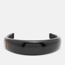 Miu Miu Black Patent Leather Logo Plaque Detail Headband 