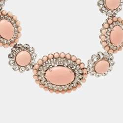 Miu Miu  Pink Composite Crystal Embellished Silver Tone Floral Choker Necklace