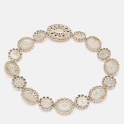 Miu Miu  Pink Composite Crystal Embellished Silver Tone Floral Choker Necklace
